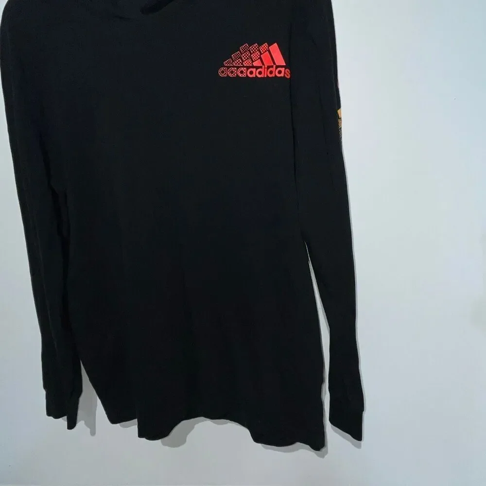 Adidas Men's Black Multicolor Badge Cassette‎ Tape Long Sleeve Hooded Tee Large